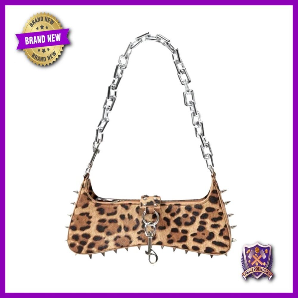 Gothic Punk Handbag Leather Spiked Studs Chain Strap Shoulder Bag Edgy